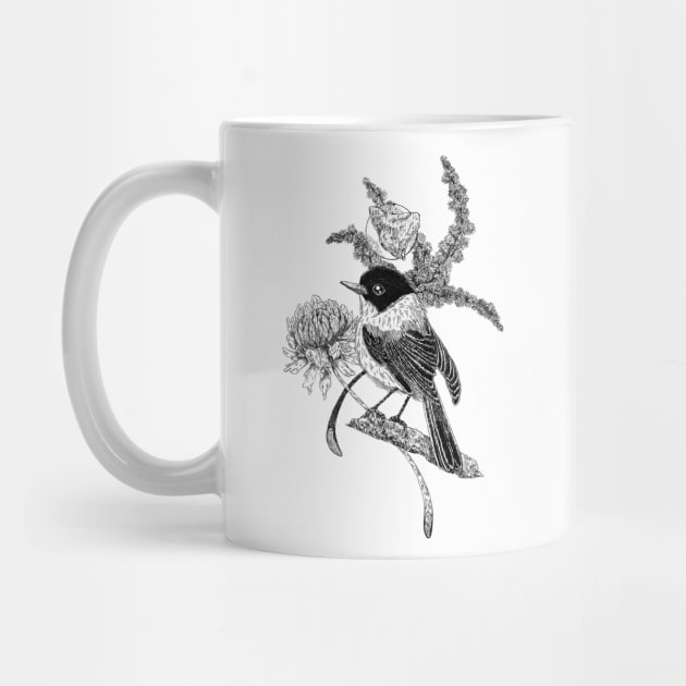 Flycatcher Bird & Flowers | Black by Heymerac